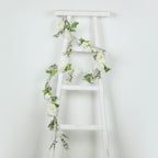 6ft White Silk Rose Peony Flower Garland, Mixed Floral Greenery Garland Artificial Hanging Vine - Bell Racket Store