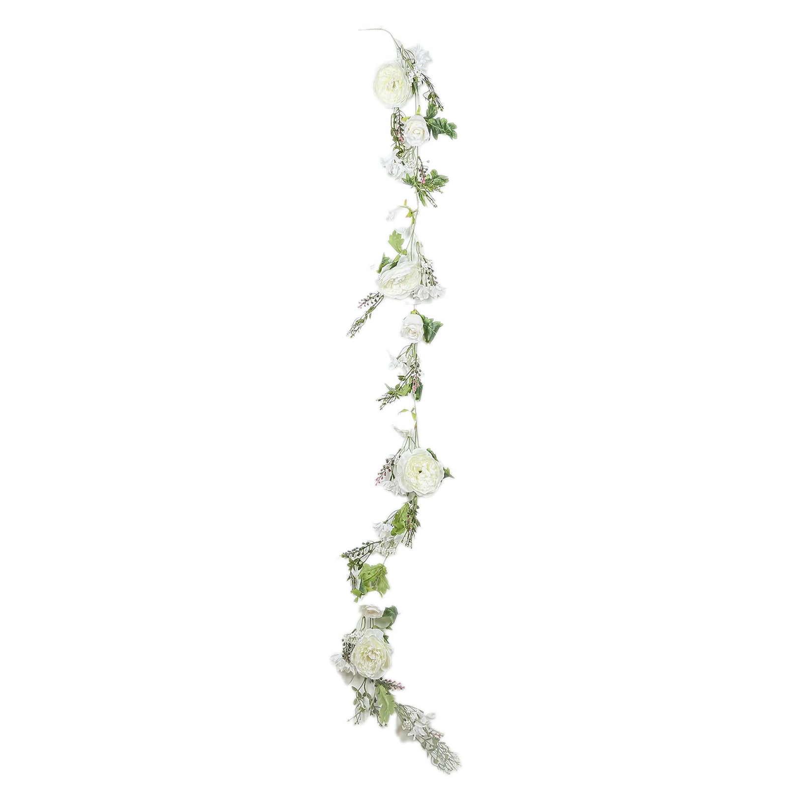 6ft White Silk Rose Peony Flower Garland, Mixed Floral Greenery Garland Artificial Hanging Vine - Bell Racket Store