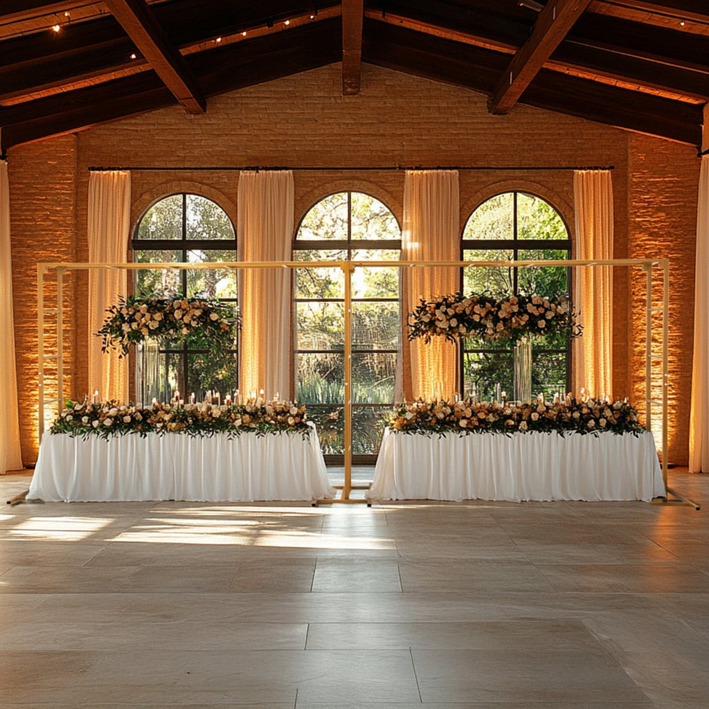 6ftx16ft Gold Rectangular Arbor - Freestanding 6' High Over the Table Stand, Backdrop Stand with Double Frame for Floral Balloon DÃ©cor - Bell Racket Store