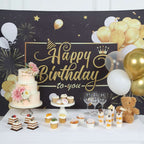 6ftx3ft Black Gold Happy Birthday Photo Booth Backdrop Decoration, Large Polyester Background Banner - Bell Racket Store