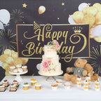 6ftx3ft Black Gold Happy Birthday Photo Booth Backdrop Decoration, Large Polyester Background Banner - Bell Racket Store