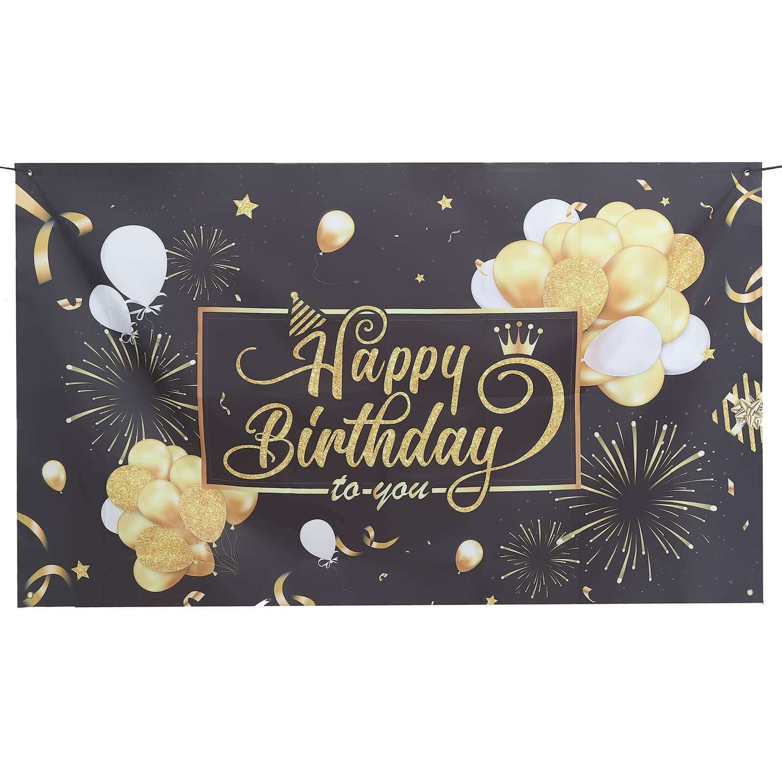 6ftx3ft Black Gold Happy Birthday Photo Booth Backdrop Decoration, Large Polyester Background Banner - Bell Racket Store