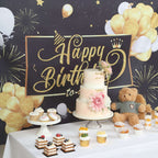 6ftx3ft Black Gold Happy Birthday Photo Booth Backdrop Decoration, Large Polyester Background Banner - Bell Racket Store