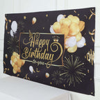 6ftx3ft Black Gold Happy Birthday Photo Booth Backdrop Decoration, Large Polyester Background Banner - Bell Racket Store
