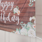 6ftx3ft White Brown Rustic Wood Floral Happy Birthday Photo Backdrop, Large Polyester Background Banner - Bell Racket Store