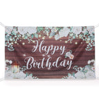 6ftx3ft White Brown Rustic Wood Floral Happy Birthday Photo Backdrop, Large Polyester Background Banner - Bell Racket Store