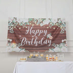 6ftx3ft White Brown Rustic Wood Floral Happy Birthday Photo Backdrop, Large Polyester Background Banner - Bell Racket Store
