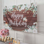 6ftx3ft White Brown Rustic Wood Floral Happy Birthday Photo Backdrop, Large Polyester Background Banner - Bell Racket Store