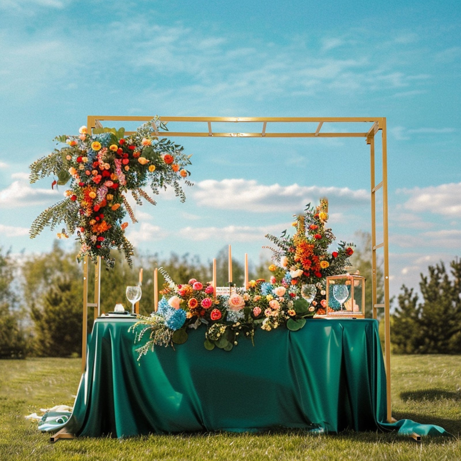 6ftx6ft Gold Square Arbor - Freestanding 6' High Over the Table Stand, Backdrop Stand with Double Frame for Floral Balloon DÃ©cor - Bell Racket Store