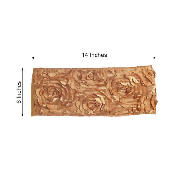 5 Pack Satin Spandex Chair Sashes Gold - Rosette Design Stretch Chair Bands 6"x14"