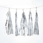 7.5ft Long Metallic Silver Foil Tassels Fringe Garland, Tinsel Streamer Party Backdrop Decorations