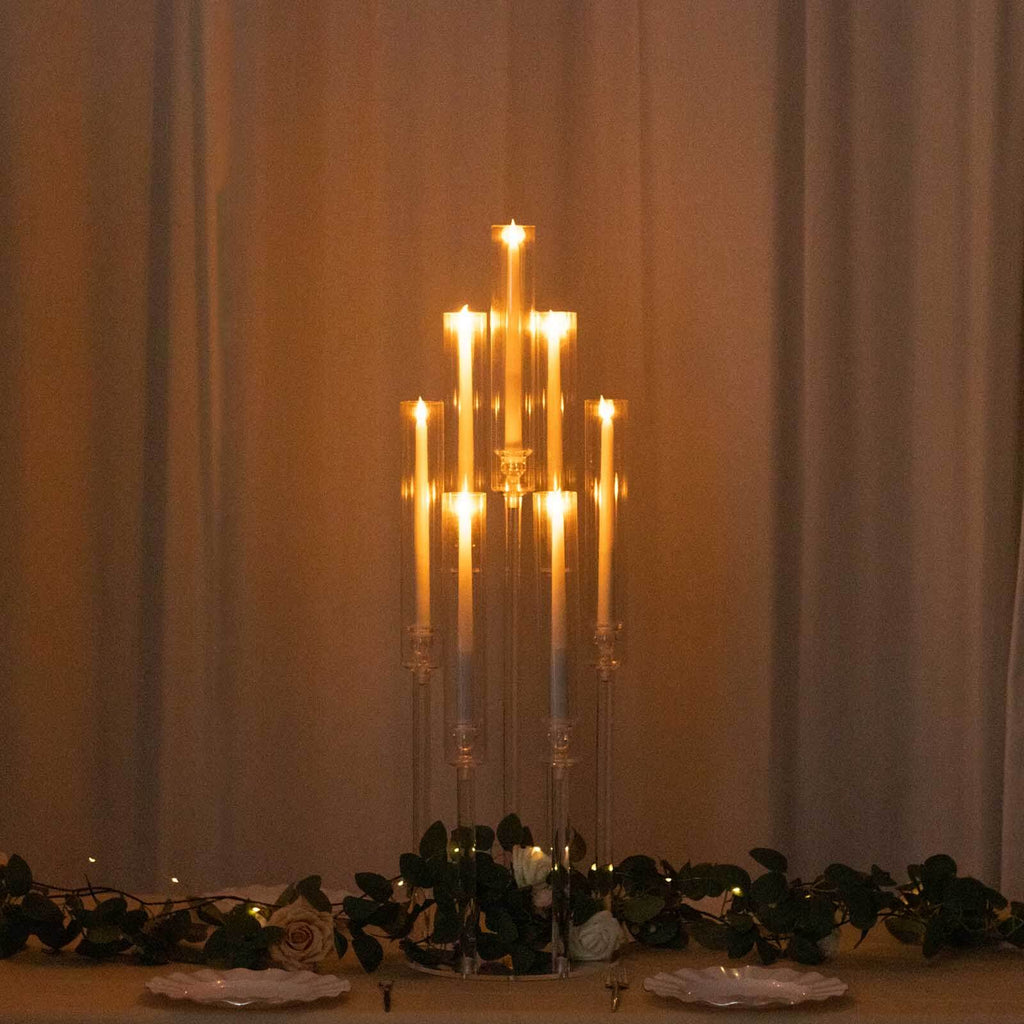 7 - Arm Round Cluster Acrylic Candelabra Clear with Circular Base - Sleek Taper Candle Holder Table Centerpiece for Pillar Candles 33" - Bell Racket Store