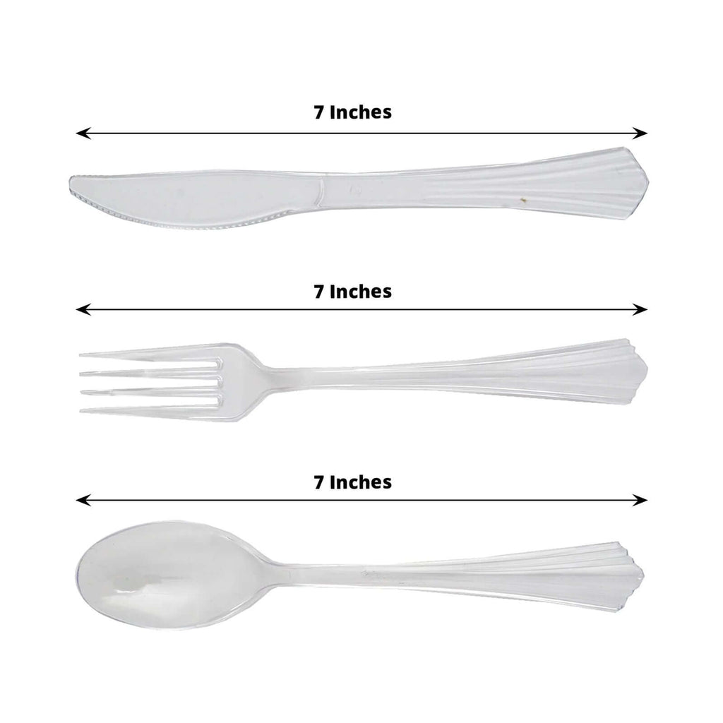 24-Pack Plastic Silverware Set with Fan Flared Tip Handle Clear - Heavy Duty Disposable Utensils 7"