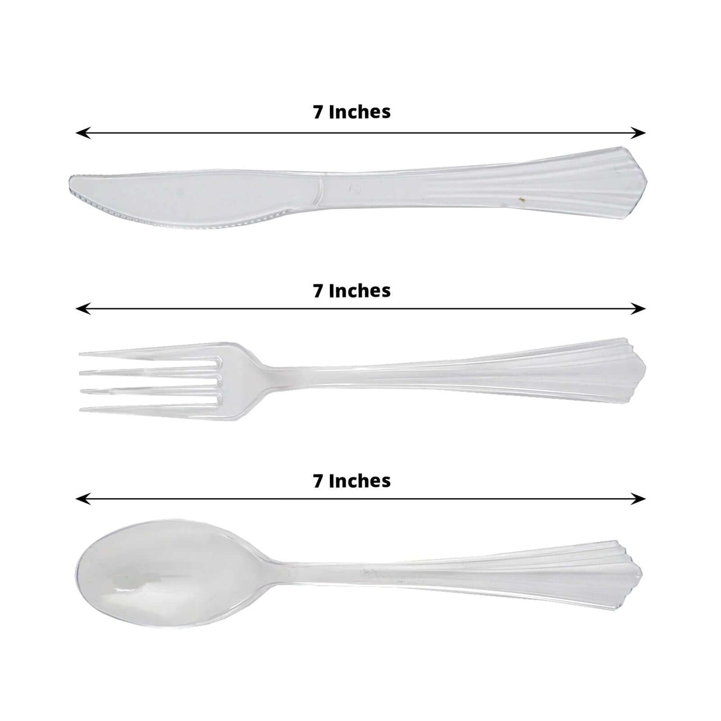 24-Pack Plastic Silverware Set with Fan Flared Tip Handle Clear - Heavy Duty Disposable Utensils 7"