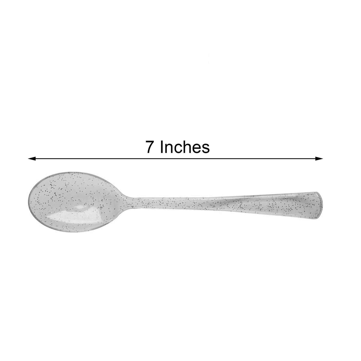 25-Pack Plastic Spoons Clear Silver Glitter Classic Heavy Duty - Decorative Disposable Tableware 7"