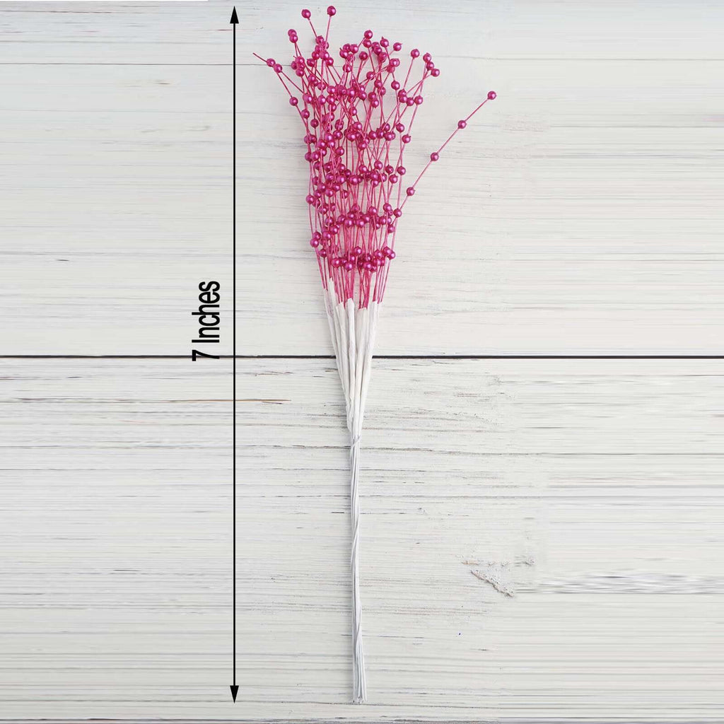 12 Bunches Faux Pearl Bead Spray Vase Fillers in Burgundy - Lustrous DIY Craft Beads 7"