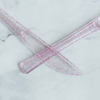 25-Pack Plastic Knives Transparent Blush Glitter Classic Heavy Duty - Decorative Disposable Cutlery 7"
