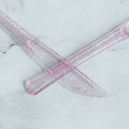 25-Pack Plastic Knives Transparent Blush Glitter Classic Heavy Duty - Decorative Disposable Cutlery 7"