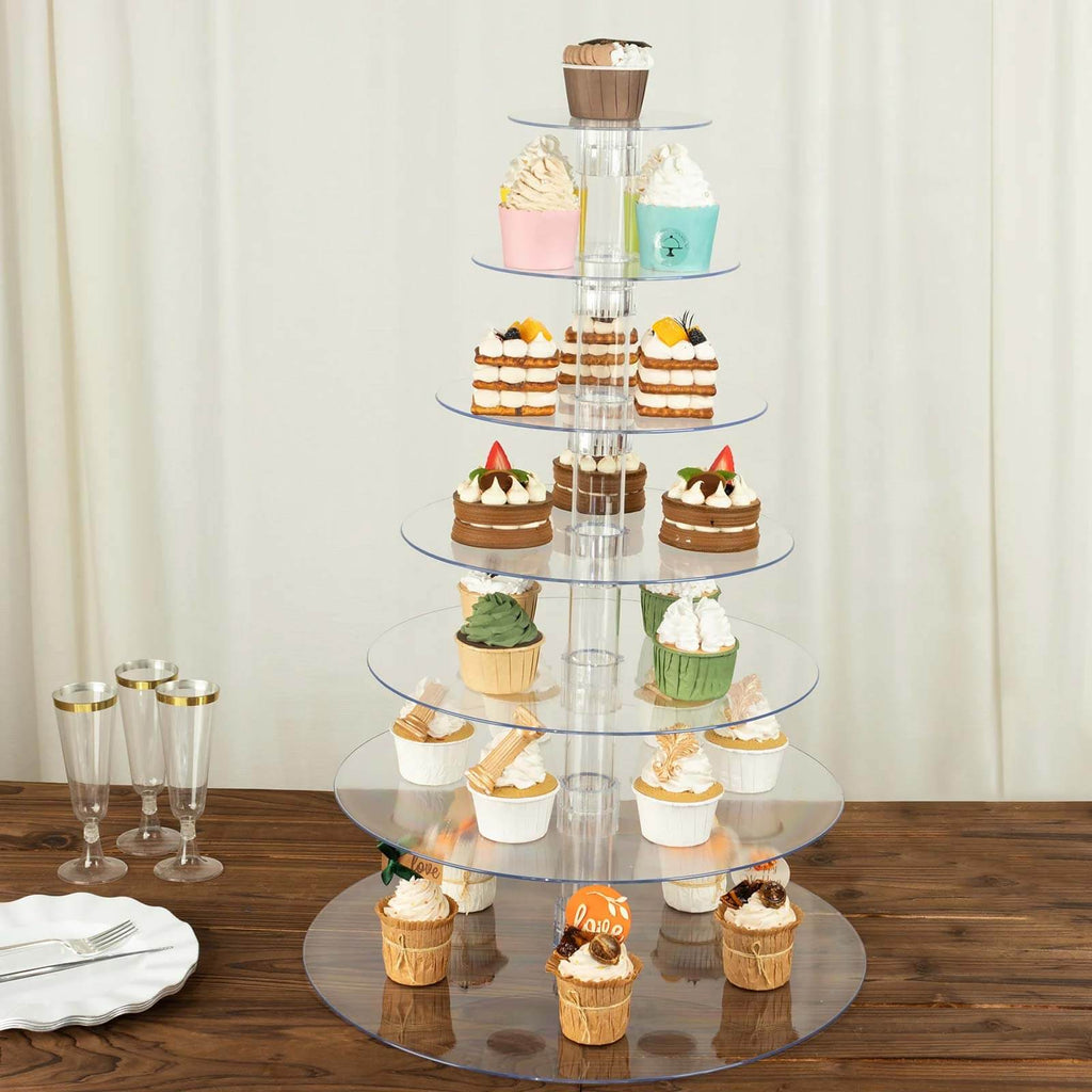 7 - Tier Acrylic Round Cupcake Stand Clear & Catering Displays 26" - Bell Racket Store