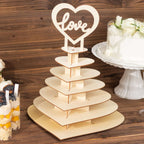 7 - Tier Wooden Chocolate Display Stand Heart Shape Natural with "Love" Topper - DIY Dessert Table Tower Rack 16" - Bell Racket Store