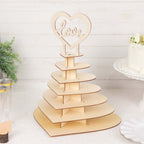 7 - Tier Wooden Chocolate Display Stand Heart Shape Natural with "Love" Topper - DIY Dessert Table Tower Rack 16" - Bell Racket Store