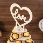 7 - Tier Wooden Chocolate Display Stand Heart Shape Natural with "Love" Topper - DIY Dessert Table Tower Rack 16" - Bell Racket Store