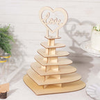 7 - Tier Wooden Chocolate Display Stand Heart Shape Natural with "Love" Topper - DIY Dessert Table Tower Rack 16" - Bell Racket Store