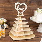 7 - Tier Wooden Chocolate Display Stand Heart Shape Natural with "Love" Topper - DIY Dessert Table Tower Rack 16" - Bell Racket Store