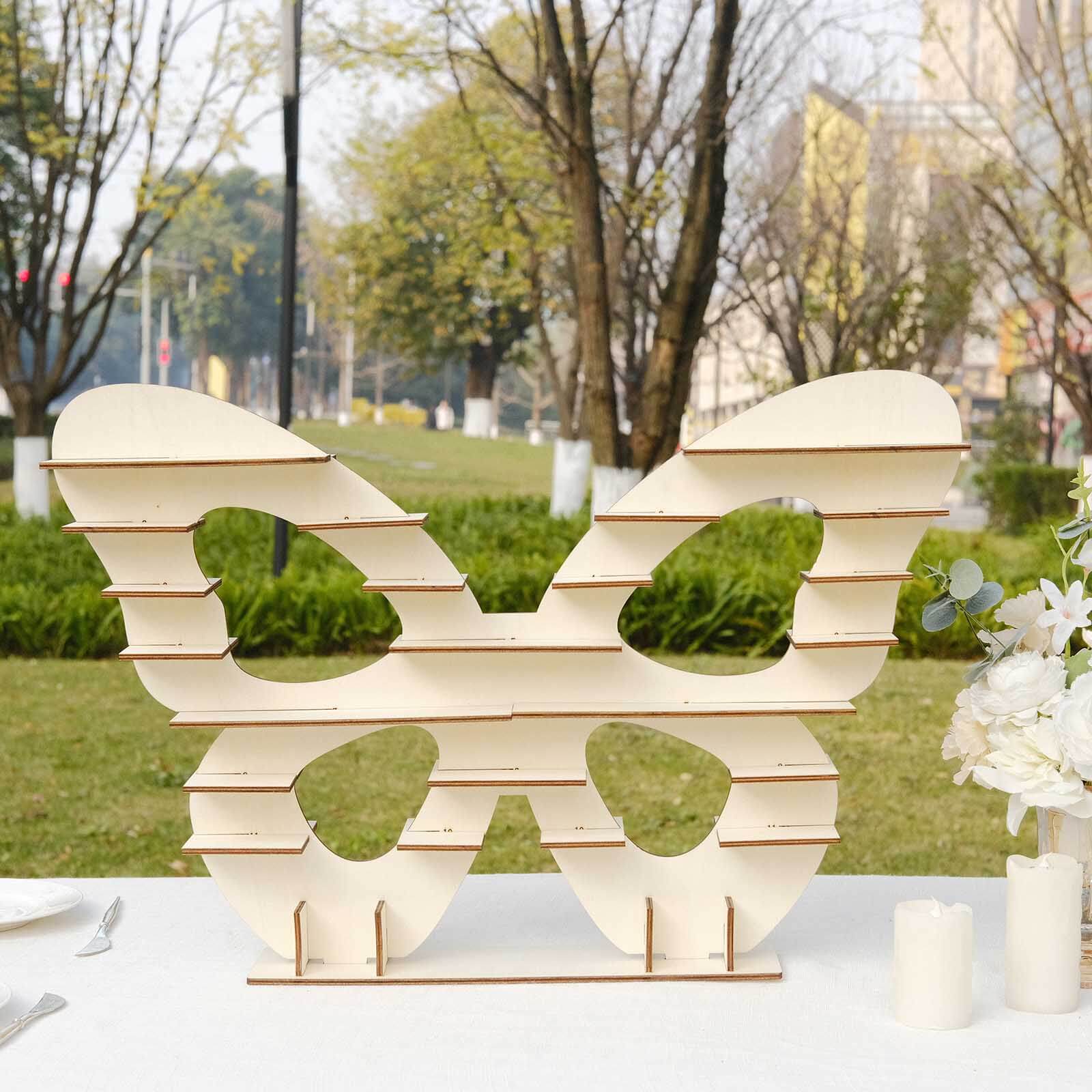 7 - Tier Wooden Dessert Display Stand Butterfly Shaped Design Natural - Double Sided Cupcake Holder Shelf Rack 25" - Bell Racket Store