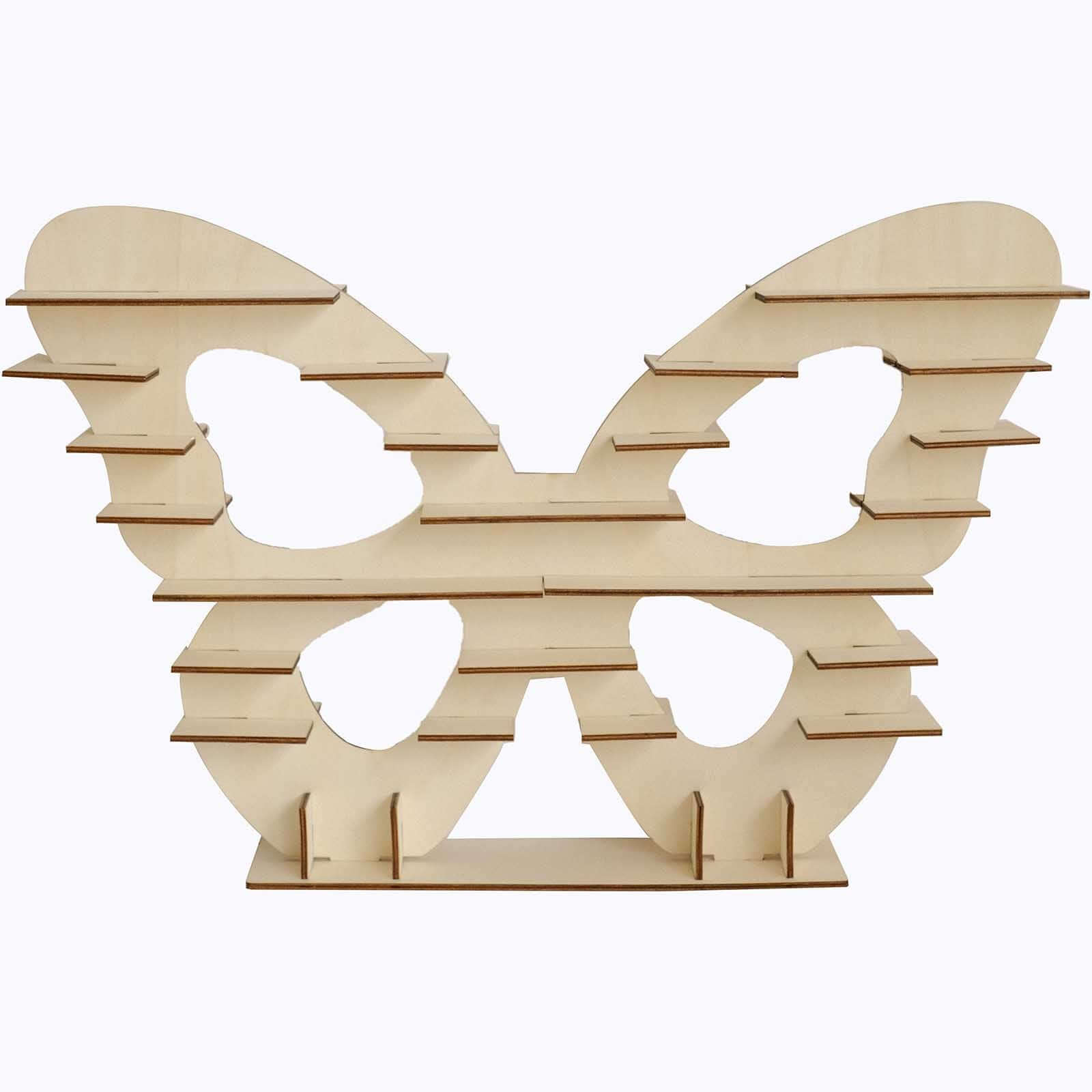 7 - Tier Wooden Dessert Display Stand Butterfly Shaped Design Natural - Double Sided Cupcake Holder Shelf Rack 25" - Bell Racket Store