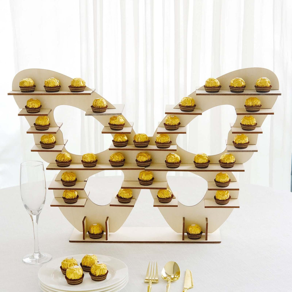 7 - Tier Wooden Dessert Display Stand Butterfly Shaped Design Natural - Double Sided Cupcake Holder Shelf Rack 25" - Bell Racket Store