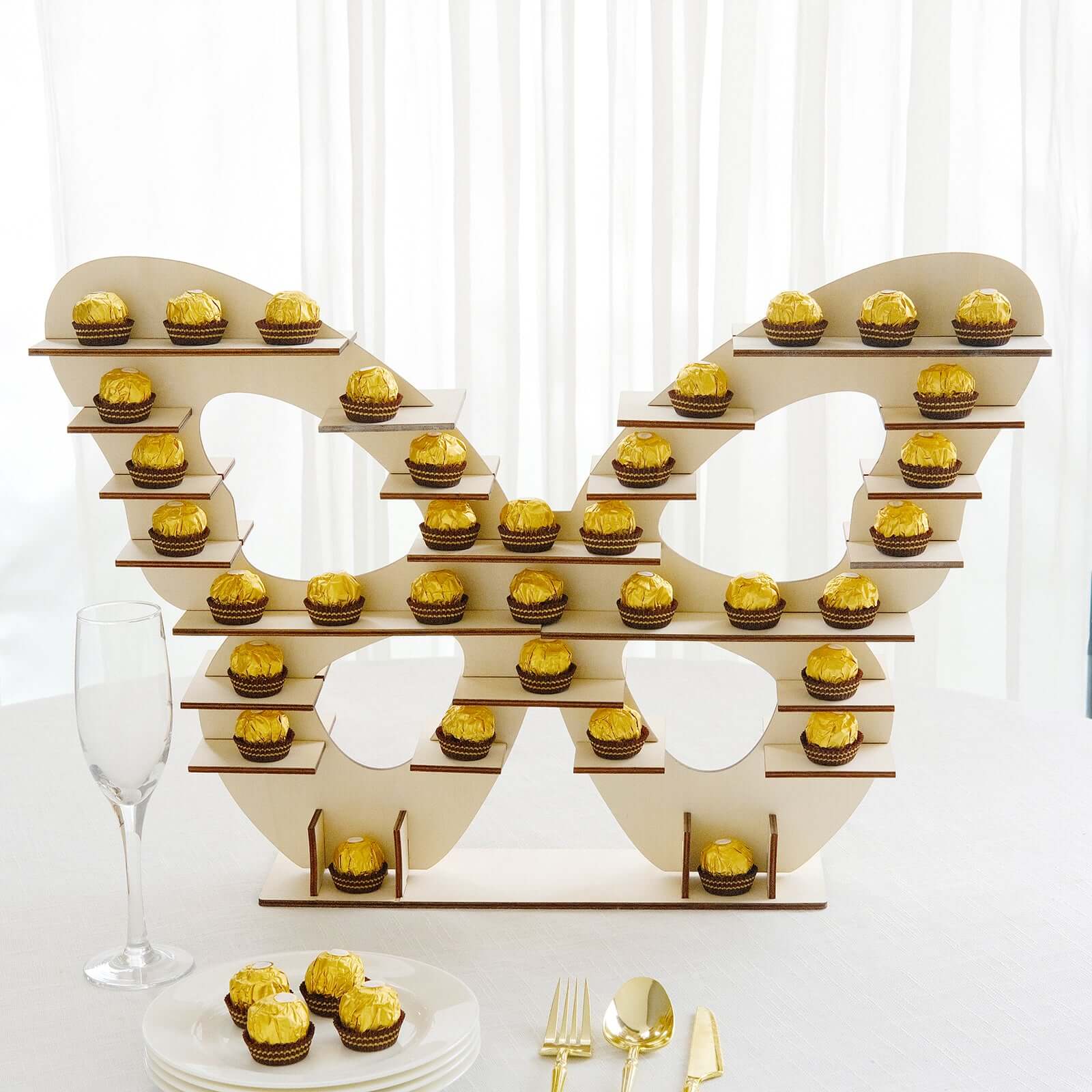7 - Tier Wooden Dessert Display Stand Butterfly Shaped Design Natural - Double Sided Cupcake Holder Shelf Rack 25" - Bell Racket Store