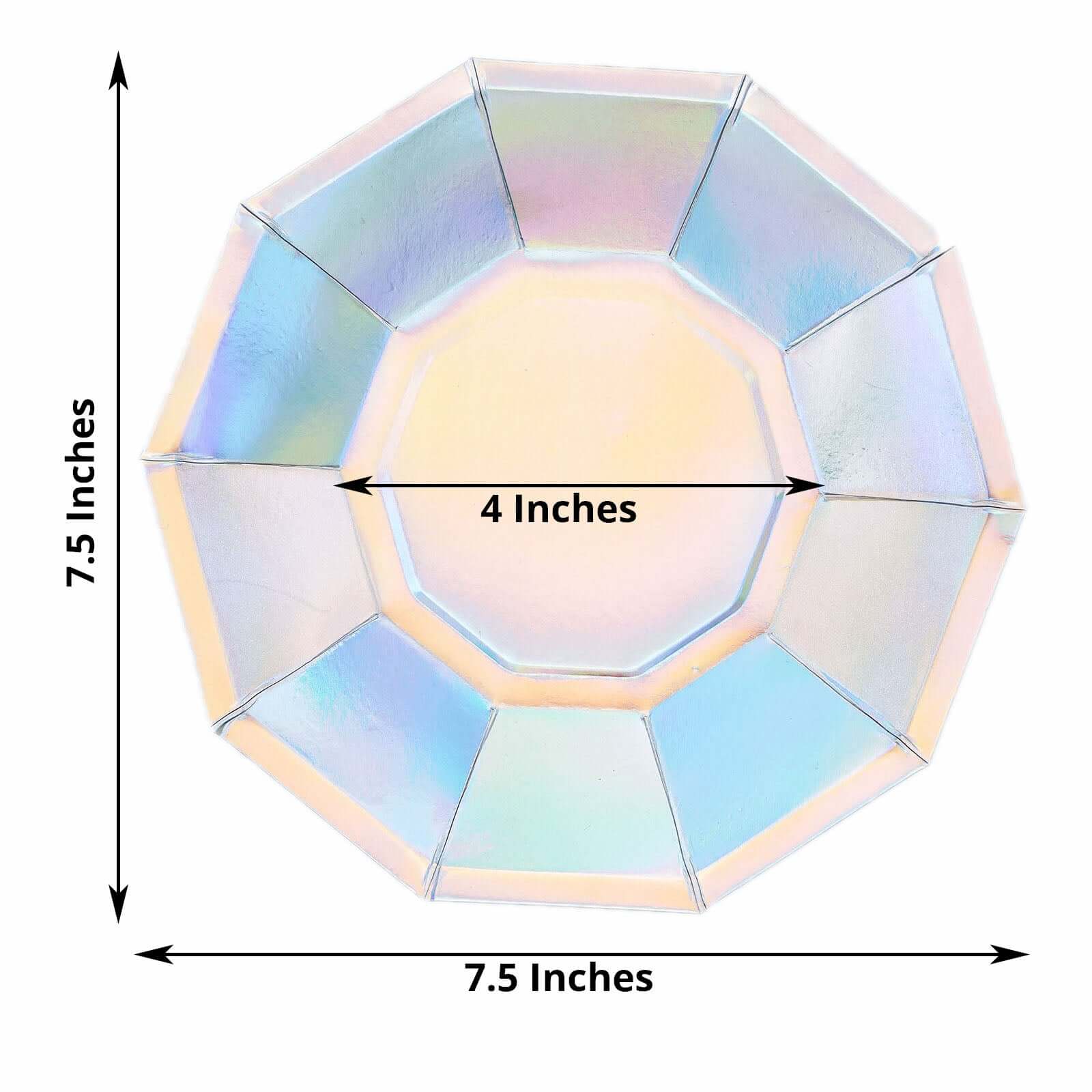 25-Pack Paper 7.5" Decagon Dessert Plates in Iridescent - Disposable Holographic Salad Plates for Starry Night & Fairytale Parties