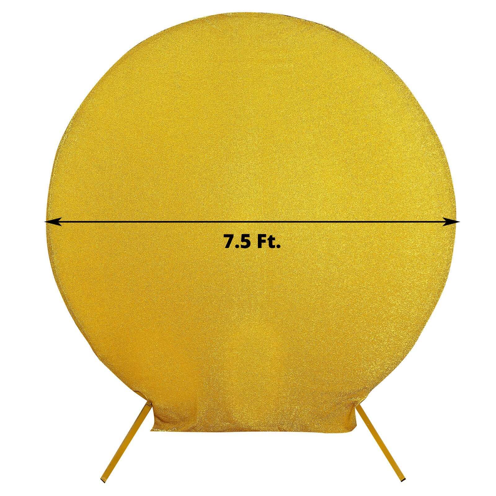 7.5ft Gold Metallic Shimmer Tinsel Spandex Round Wedding Arch Cover, 2-Sided Photo Backdrop