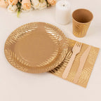 72 Pcs Paper Dinnerware Set with Gold Foil Palm Leaves Print Natural - Disposable Tableware Combo - Pack with Plates and Cups - Bell Racket Store