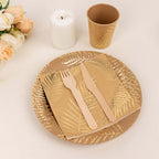 72 Pcs Paper Dinnerware Set with Gold Foil Palm Leaves Print Natural - Disposable Tableware Combo - Pack with Plates and Cups - Bell Racket Store