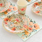 72 Pcs Paper Dinnerware Set with Pink Floral Print Sage Green - Disposable Tableware Combo - Pack with Plates and Cups - Bell Racket Store