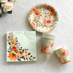 72 Pcs Paper Dinnerware Set with Pink Floral Print Sage Green - Disposable Tableware Combo - Pack with Plates and Cups - Bell Racket Store