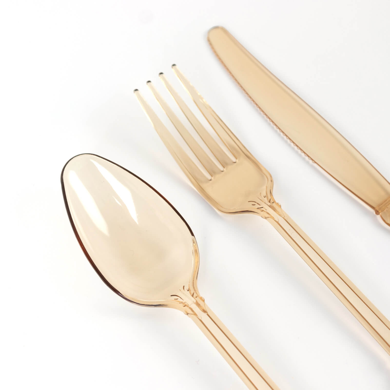 72 Pcs Plastic Silverware Set in Baroque Style Amber Gold - Heavy Duty Disposable Knife, Fork, and Spoon Set - Bell Racket Store