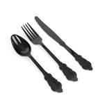 72 Pcs Plastic Silverware Set in Baroque Style Black - Heavy Duty Disposable Knife, Fork, and Spoon Set - Bell Racket Store