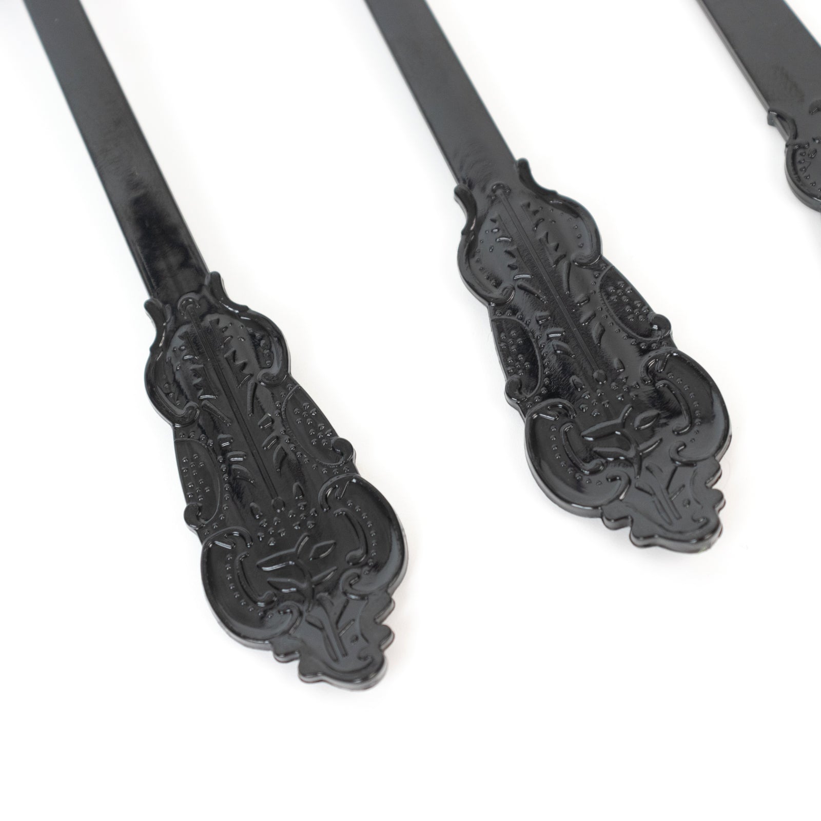 72 Pcs Plastic Silverware Set in Baroque Style Black - Heavy Duty Disposable Knife, Fork, and Spoon Set - Bell Racket Store