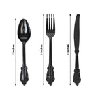 72 Pcs Plastic Silverware Set in Baroque Style Black - Heavy Duty Disposable Knife, Fork, and Spoon Set - Bell Racket Store
