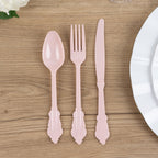 72 Pcs Plastic Silverware Set in Baroque Style Blush - Heavy Duty Disposable Knife, Fork, and Spoon Set - Bell Racket Store