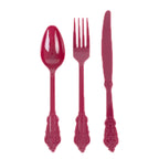 72 Pcs Plastic Silverware Set in Baroque Style Burgundy - Heavy Duty Disposable Knife, Fork, and Spoon Set - Bell Racket Store
