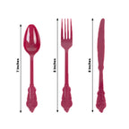 72 Pcs Plastic Silverware Set in Baroque Style Burgundy - Heavy Duty Disposable Knife, Fork, and Spoon Set - Bell Racket Store