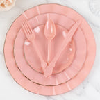 72 Pcs Plastic Silverware Set in Baroque Style Dusty Rose - Heavy Duty Disposable Knife, Fork, and Spoon Set - Bell Racket Store