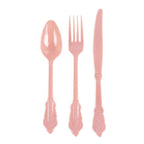 72 Pcs Plastic Silverware Set in Baroque Style Dusty Rose - Heavy Duty Disposable Knife, Fork, and Spoon Set - Bell Racket Store