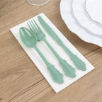 72 Pcs Plastic Silverware Set in Baroque Style Dusty Sage Green - Heavy Duty Disposable Knife, Fork, and Spoon Set - Bell Racket Store