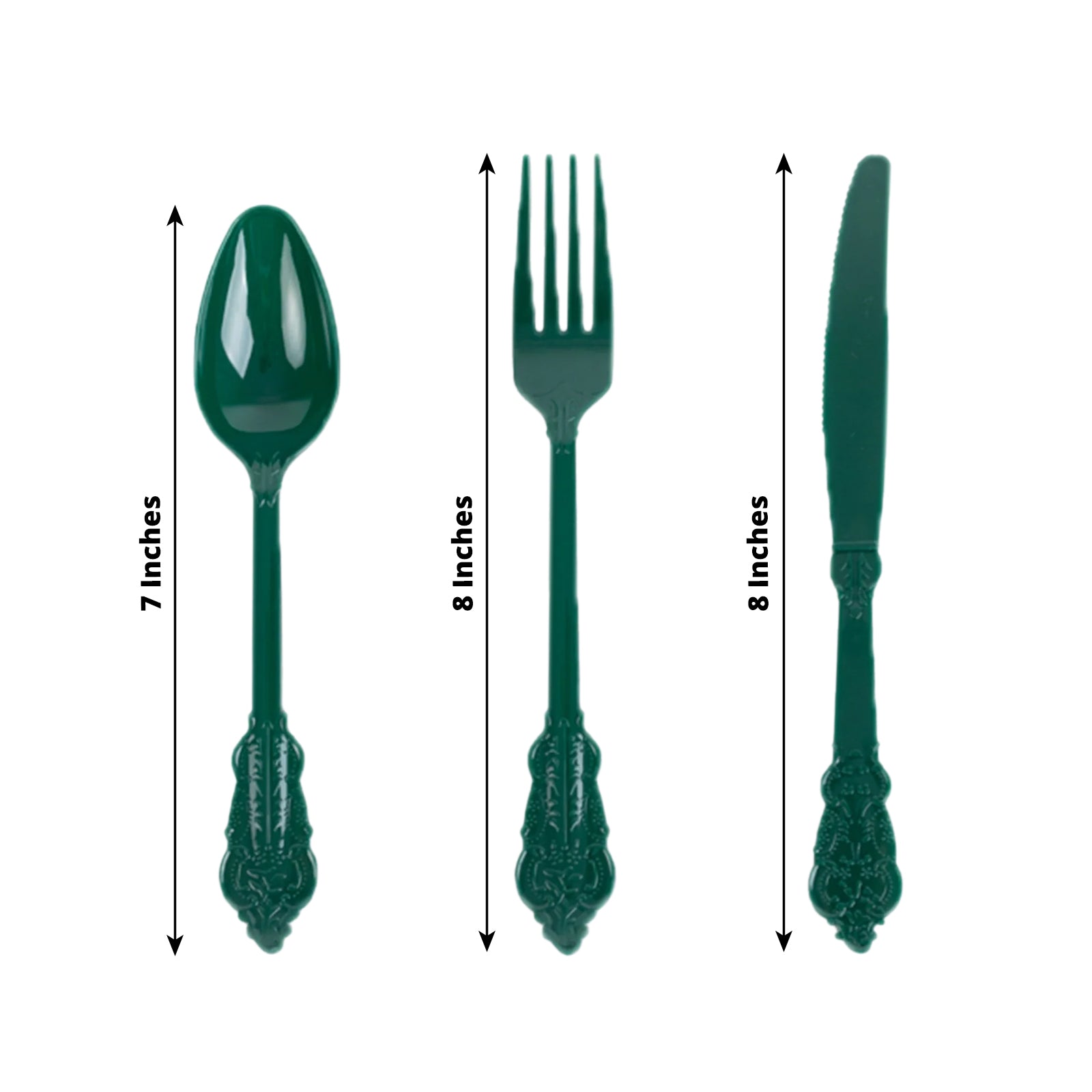 72 Pcs Plastic Silverware Set in Baroque Style Hunter Emerald Green - Heavy Duty Disposable Knife, Fork, and Spoon Set - Bell Racket Store