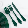 72 Pcs Plastic Silverware Set in Baroque Style Hunter Emerald Green - Heavy Duty Disposable Knife, Fork, and Spoon Set - Bell Racket Store
